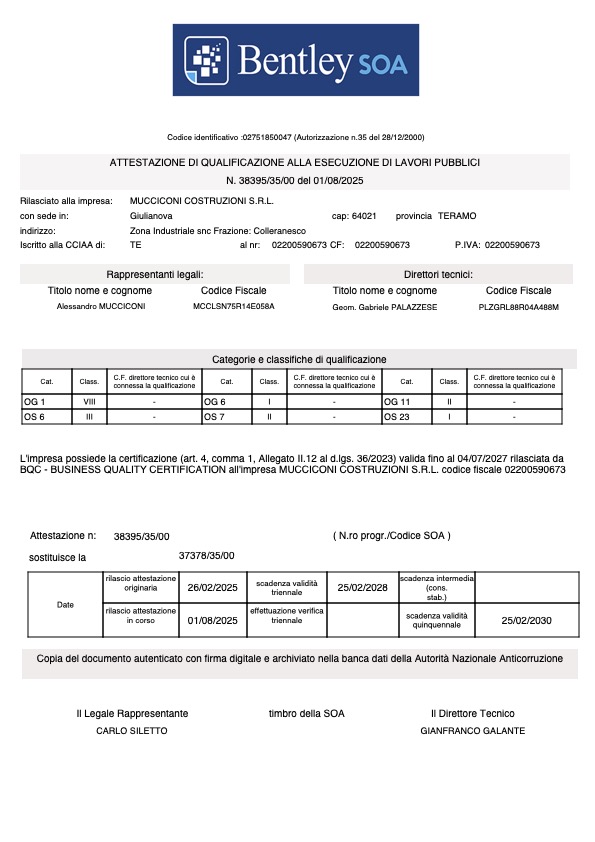 Attestazione SOA Mucciconi Costruzioni S.R.L. - Qualificazione Lavori Pubblici